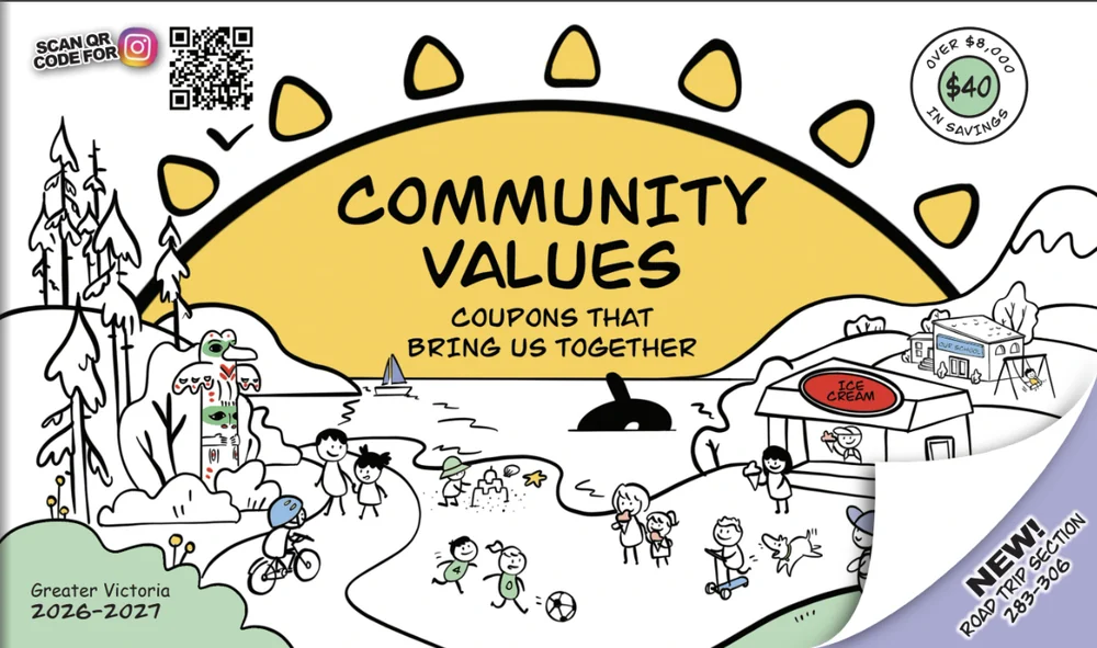 Community Values Greater Victoria 2026&ndash;2027 coupon book cover